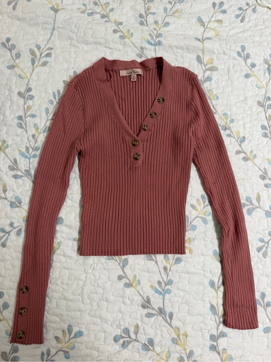 Free People Sweaters - Free People Ribbed V-Neck Button Sweater - Dusty Rose